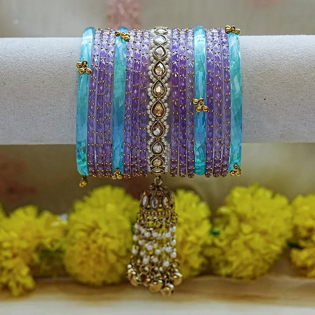 Traditional Glass Bangles Set for Women (Both Hand) - The Golden Cascade